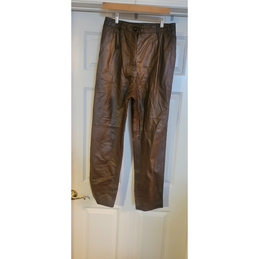 JH Collectibles Vtg Leather Pants Chocolate Brown High Rise Womens 28 X 28 Sz 12